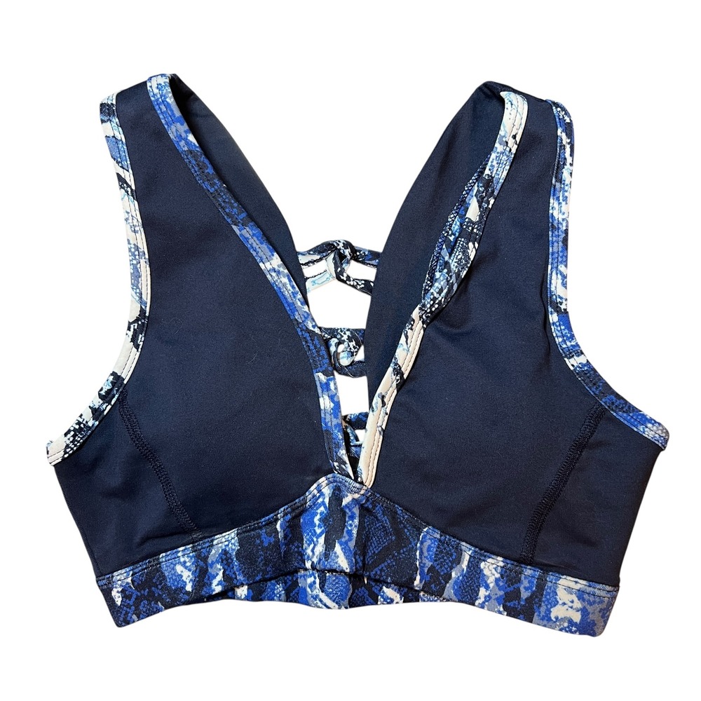 Splendid Studio To Street Blue Snakeskin Print Lace Up Back Sports Bra XS New